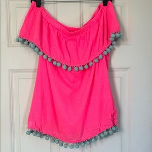 Sail to Sable Strapless Cotton Top with Pom Poms